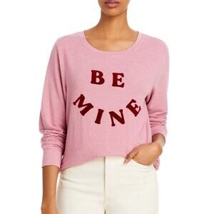 Wildfox Women’s Be Mine Pink Velvet Velour Baggy Beach Jumper Pullover Sweater L